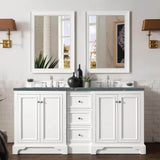 James Martin Vanities De Soto 73.3 in. Double Bathroom Vanity in Bright White with Parisien Bleu Quartz Top
