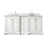 James Martin Vanities De Soto Double Bathroom Vanity with Victorian Silver Quartz Top, Bright White, 73.3 in. Width