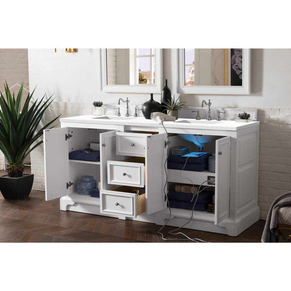 James Martin Vanities De Soto 73.3" Bright White Double Vanity with White Zeus Quartz Top