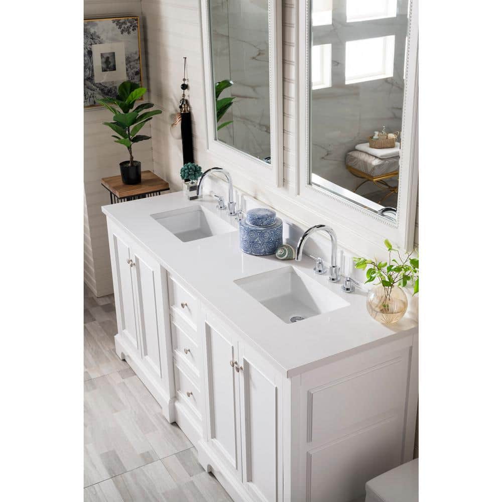 James Martin Vanities De Soto 73.3" Bright White Double Vanity with White Zeus Quartz Top