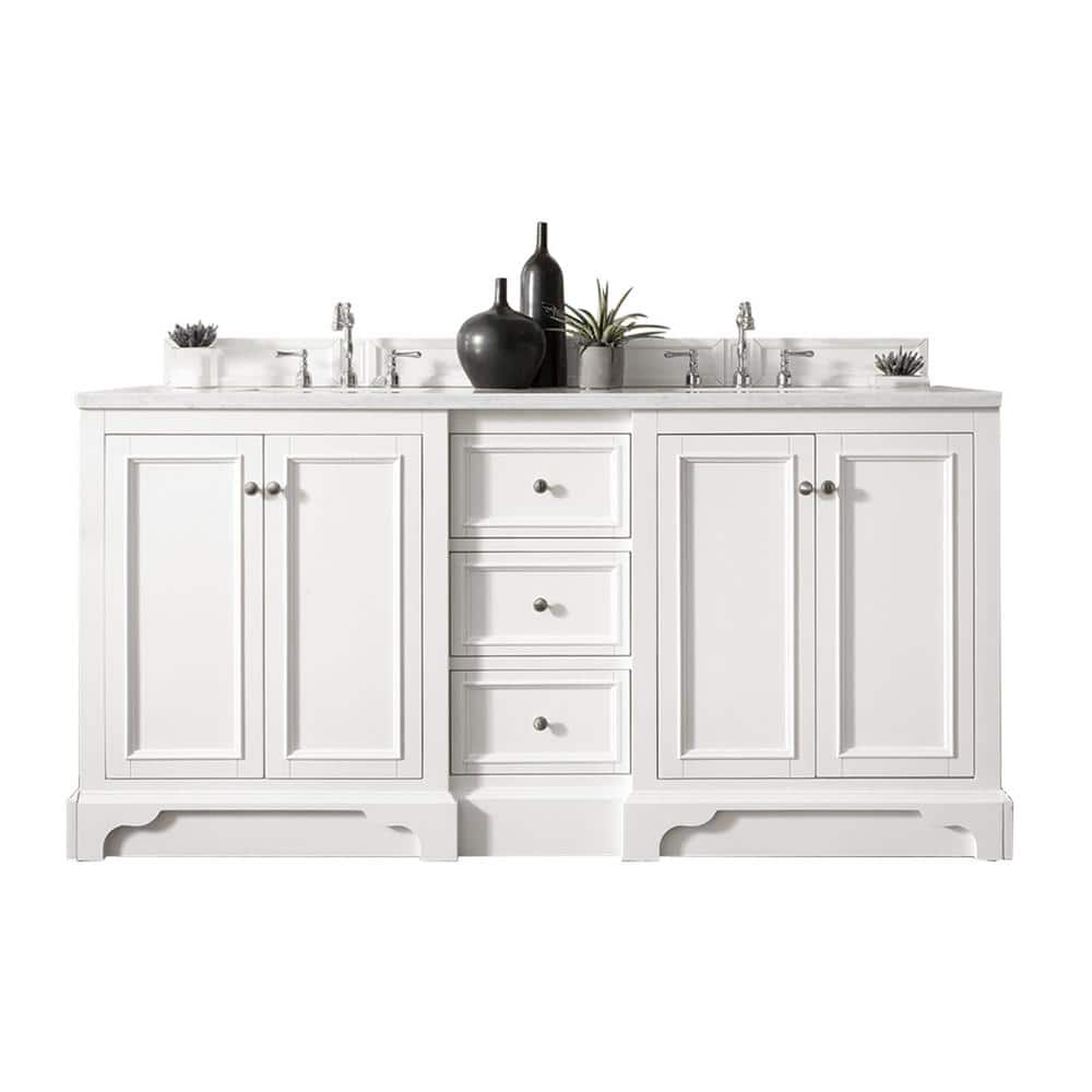James Martin Vanities De Soto 73.3" Bright White Double Vanity with White Zeus Quartz Top