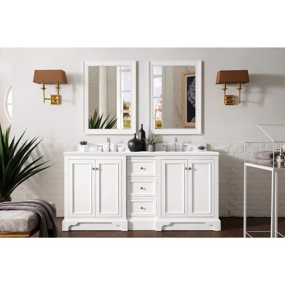 James Martin Vanities De Soto 73.3" Bright White Double Vanity with White Zeus Quartz Top