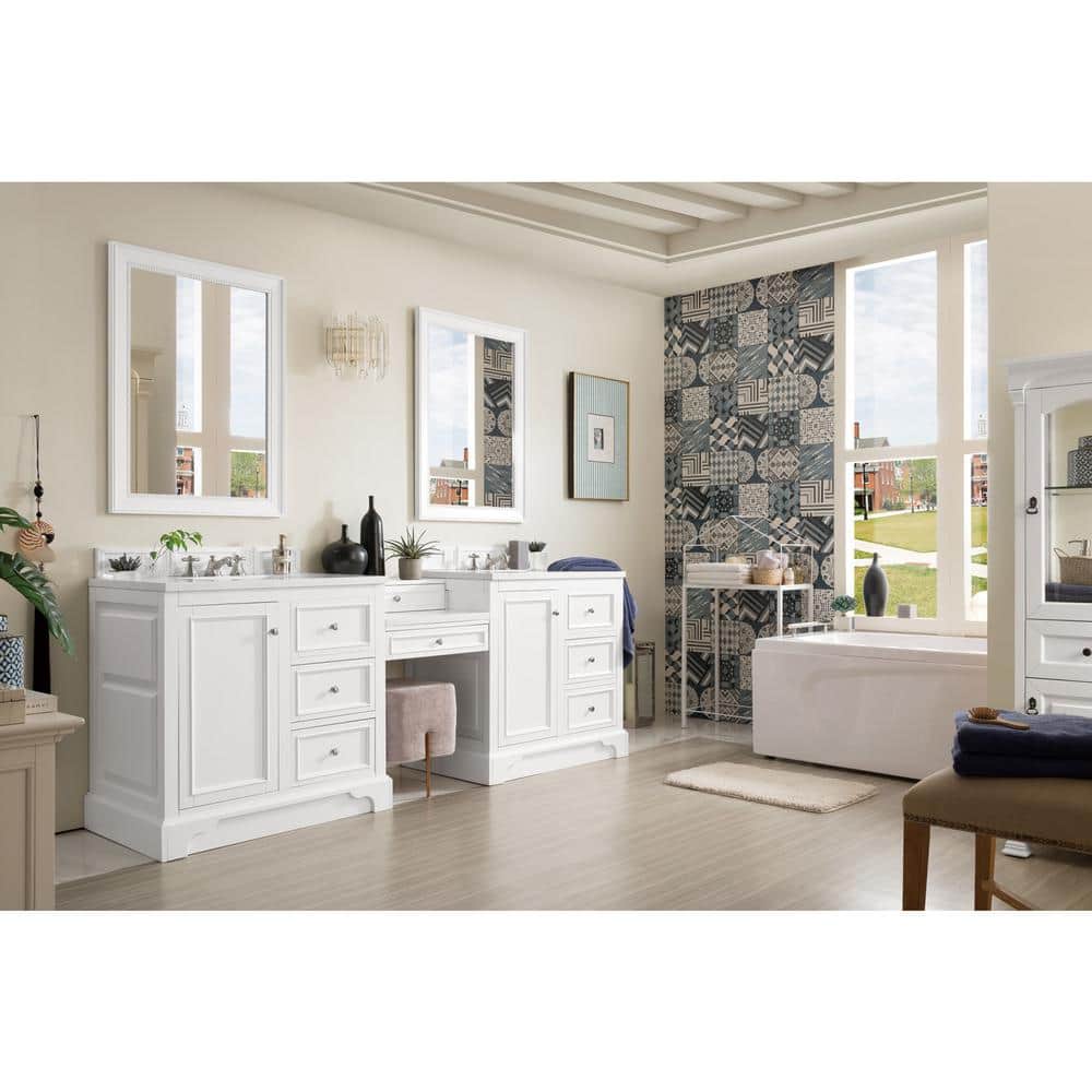 James Martin Vanities De Soto 96.5" Double Bathroom Vanity with Bright White Finish and Quartz Top