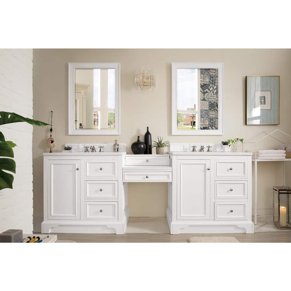 James Martin Vanities De Soto 96.5" Double Bathroom Vanity with Bright White Finish and Quartz Top