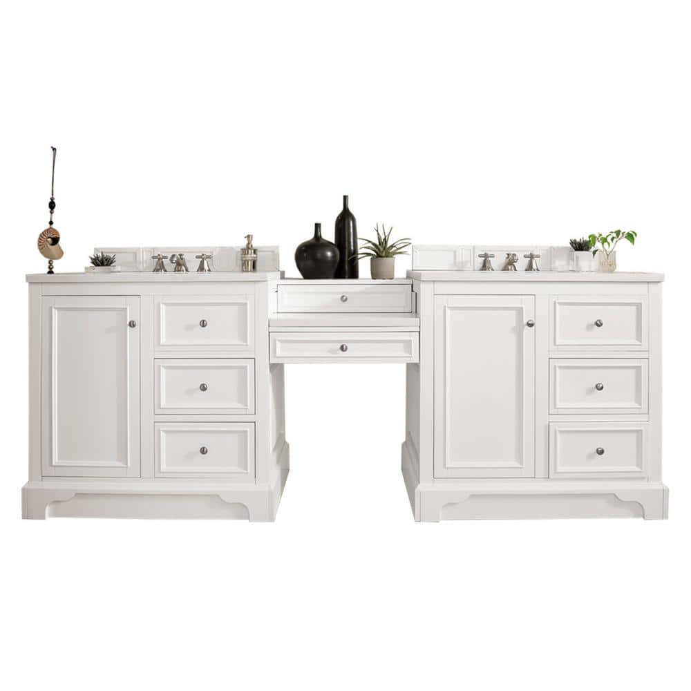 James Martin Vanities De Soto 96.5" Double Bathroom Vanity with Bright White Finish and Quartz Top