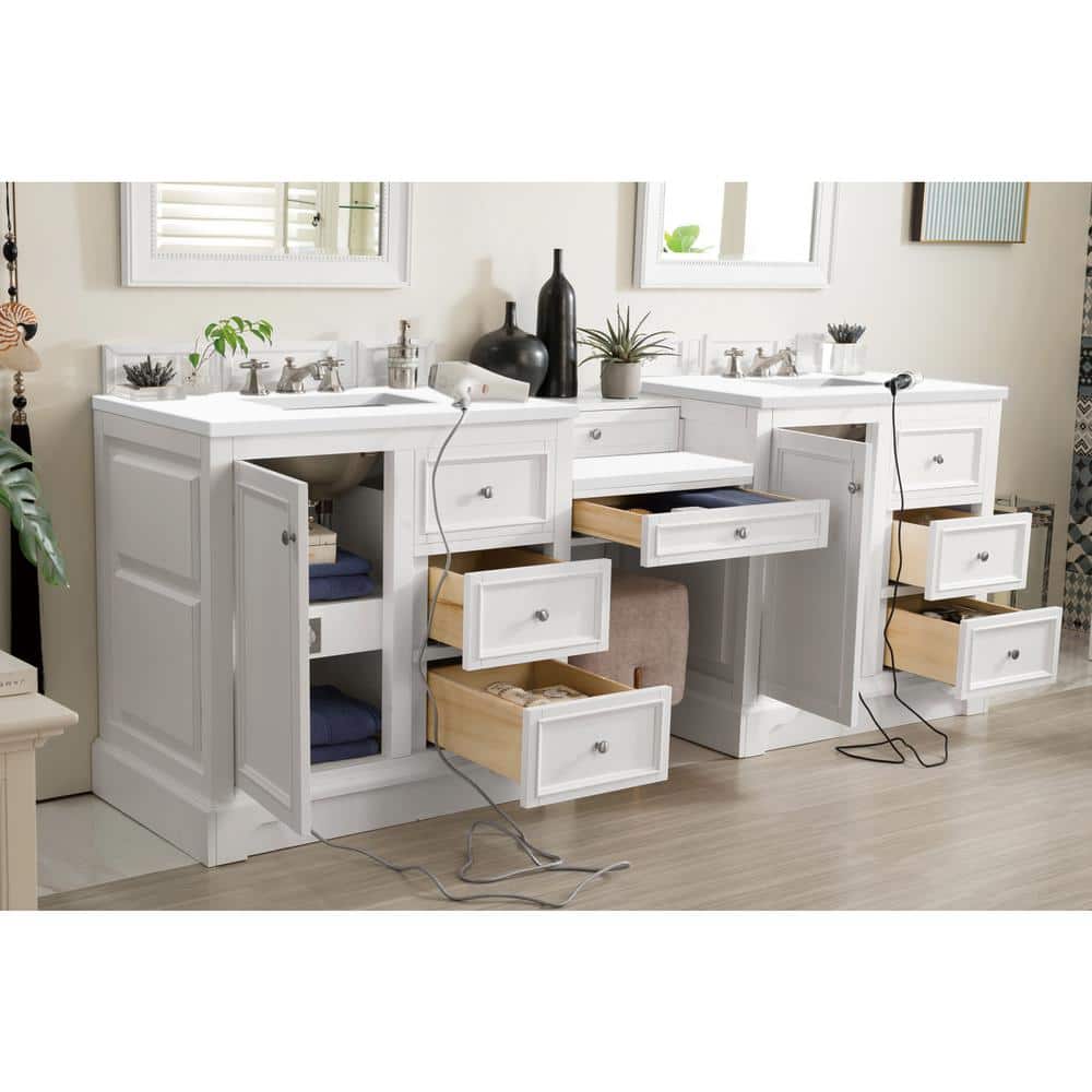 James Martin Vanities De Soto 96.5" Double Bathroom Vanity with Bright White Finish and Quartz Top