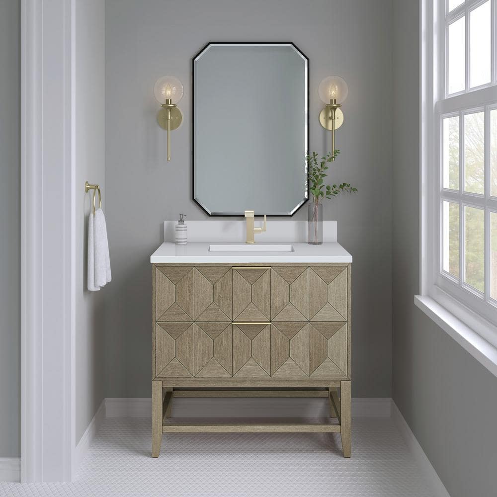James Martin Vanities Emmeline 36" Single Bath Vanity in Pebble Oak with Quartz Top