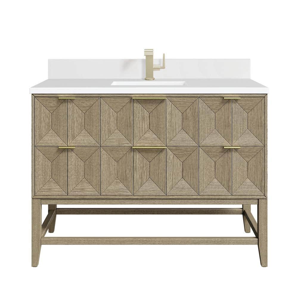 James Martin Vanities Emmeline 48" Bathroom Vanity in Pebble Oak with Quartz Top