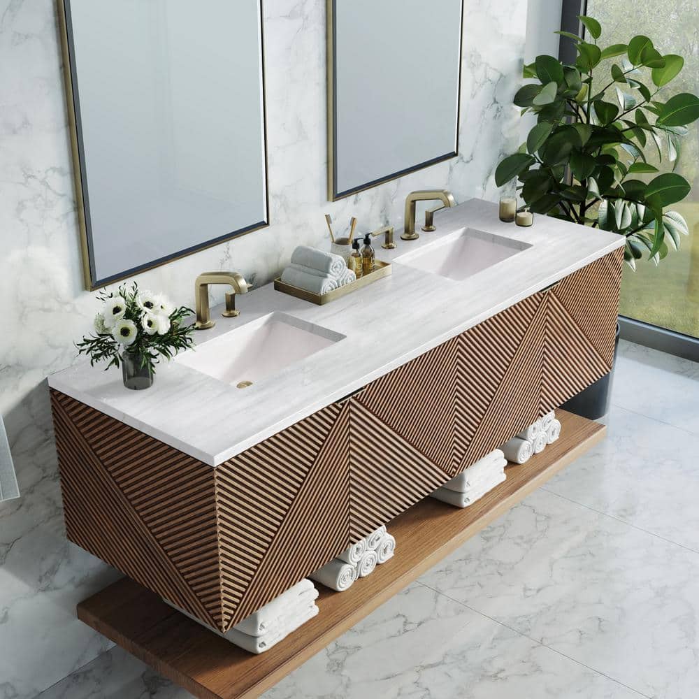 James Martin Vanities Marcello 72" Chestnut Bathroom Vanity with Arctic Fall Top