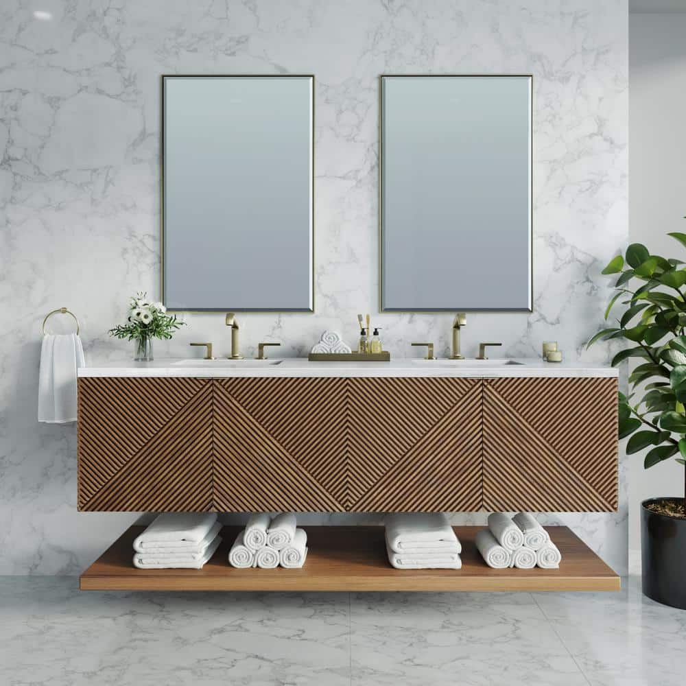 James Martin Vanities Marcello 72" Chestnut Bathroom Vanity with Arctic Fall Top