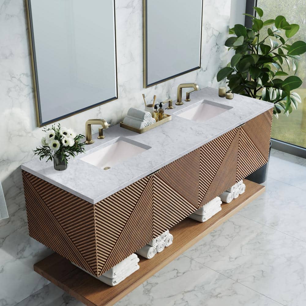 James Martin Vanities Marcello 72" Chestnut Bathroom Vanity with Carrara Marble Top