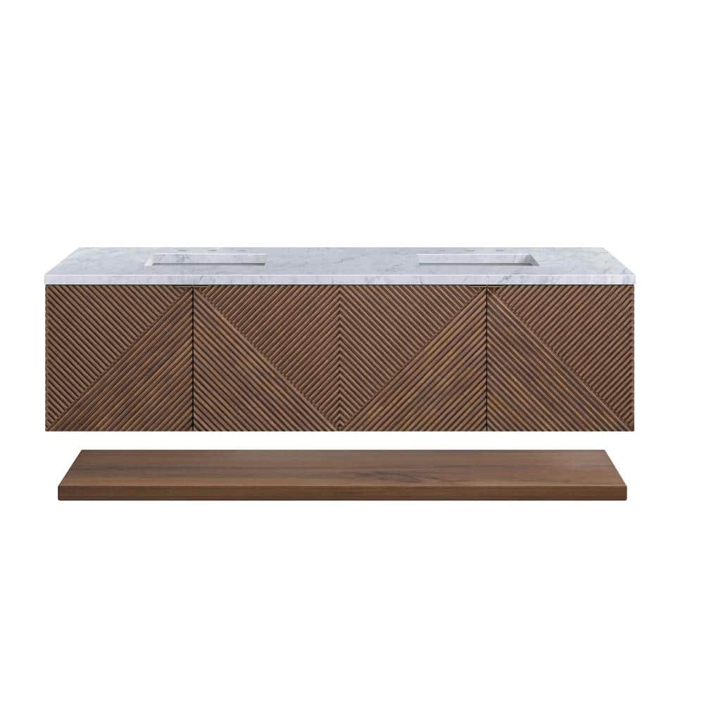 James Martin Vanities Marcello 72" Chestnut Bathroom Vanity with Carrara Marble Top