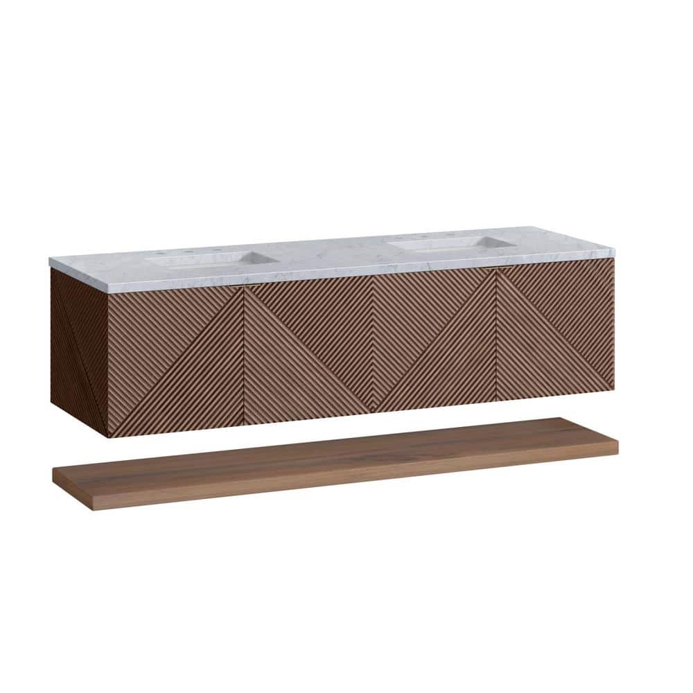 James Martin Vanities Marcello 72" Chestnut Bathroom Vanity with Carrara Marble Top