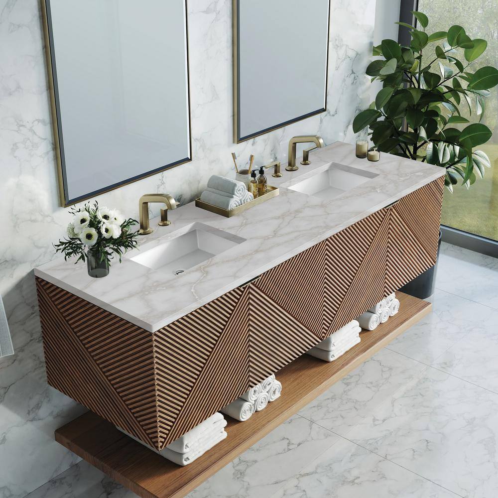 James Martin Vanities Marcello 72" Double Bathroom Vanity in Chestnut with Quartz Top