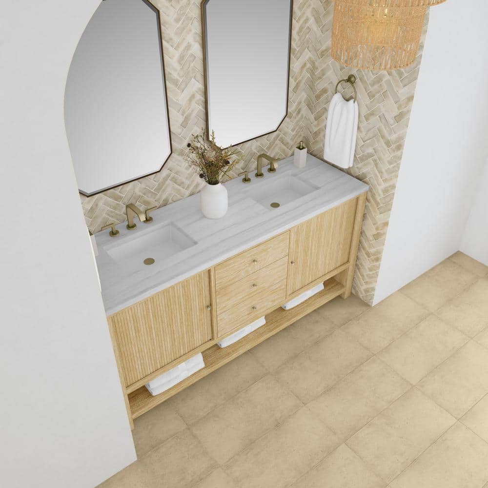 James Martin Vanities Marigot 72" Double Bathroom Vanity in Sunwashed Oak with Arctic Fall Top