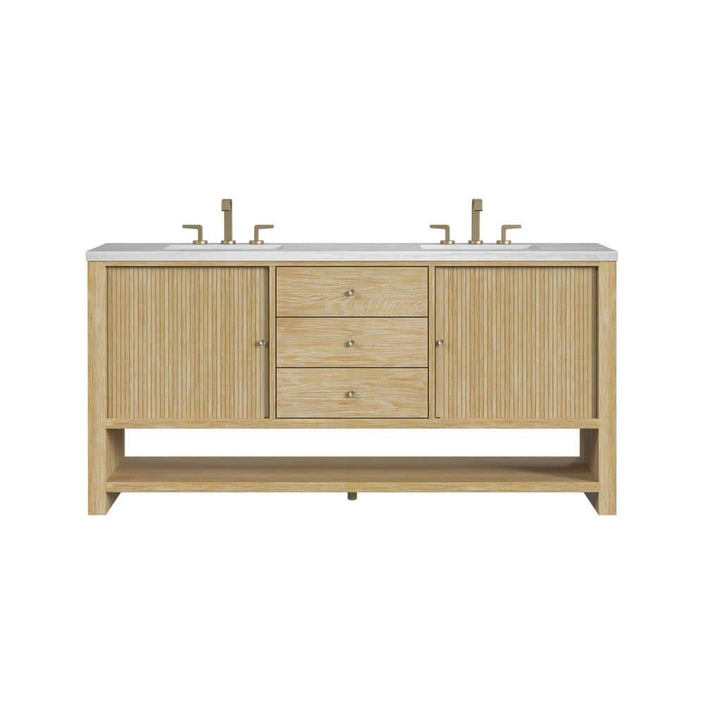 James Martin Vanities Marigot 72" Double Bathroom Vanity in Sunwashed Oak with Arctic Fall Top