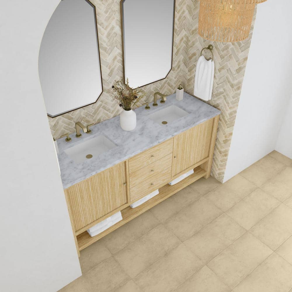 James Martin Vanities Marigot 72" Double Bathroom Vanity in Sunwashed Oak with Carrara White Marble Top