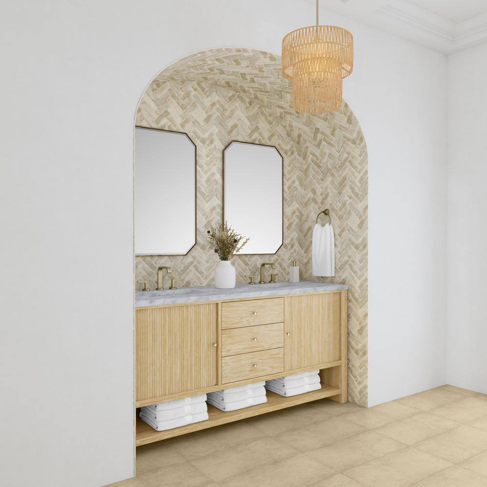 James Martin Vanities Marigot 72" Double Bathroom Vanity in Sunwashed Oak with Carrara White Marble Top