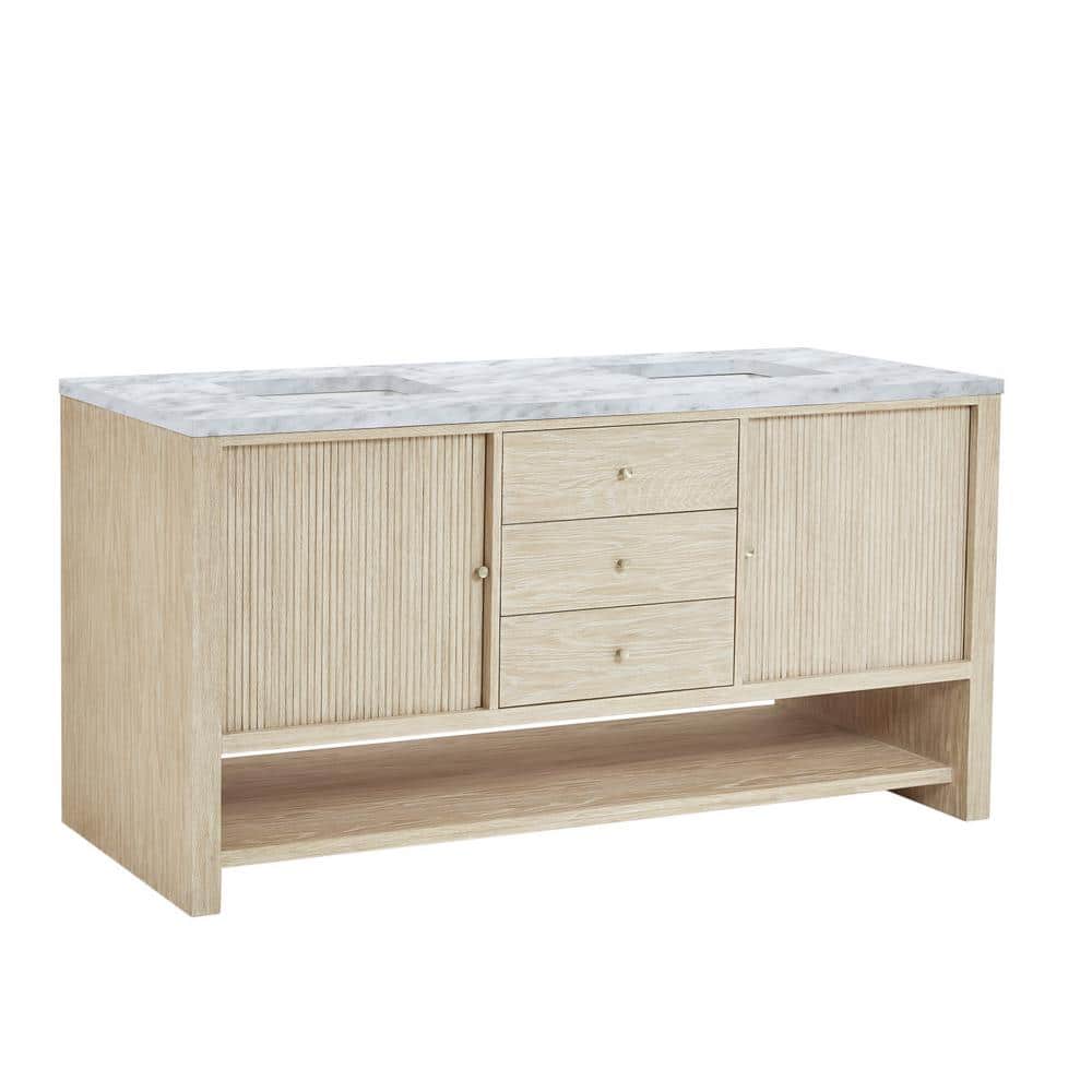 James Martin Vanities Marigot 72" Double Bathroom Vanity in Sunwashed Oak with Carrara White Marble Top