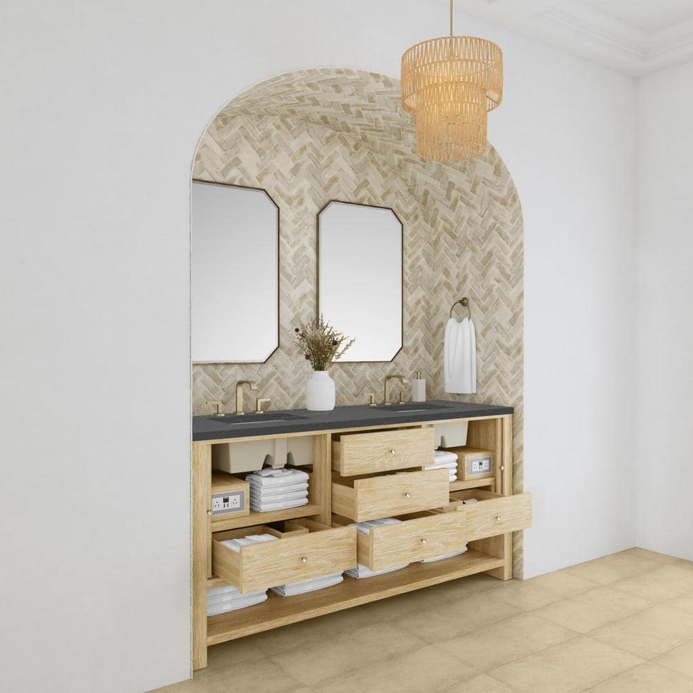 James Martin Vanities Marigot 72" Double Bathroom Vanity in Sunwashed Oak with Charcoal Soapstone Quartz Top