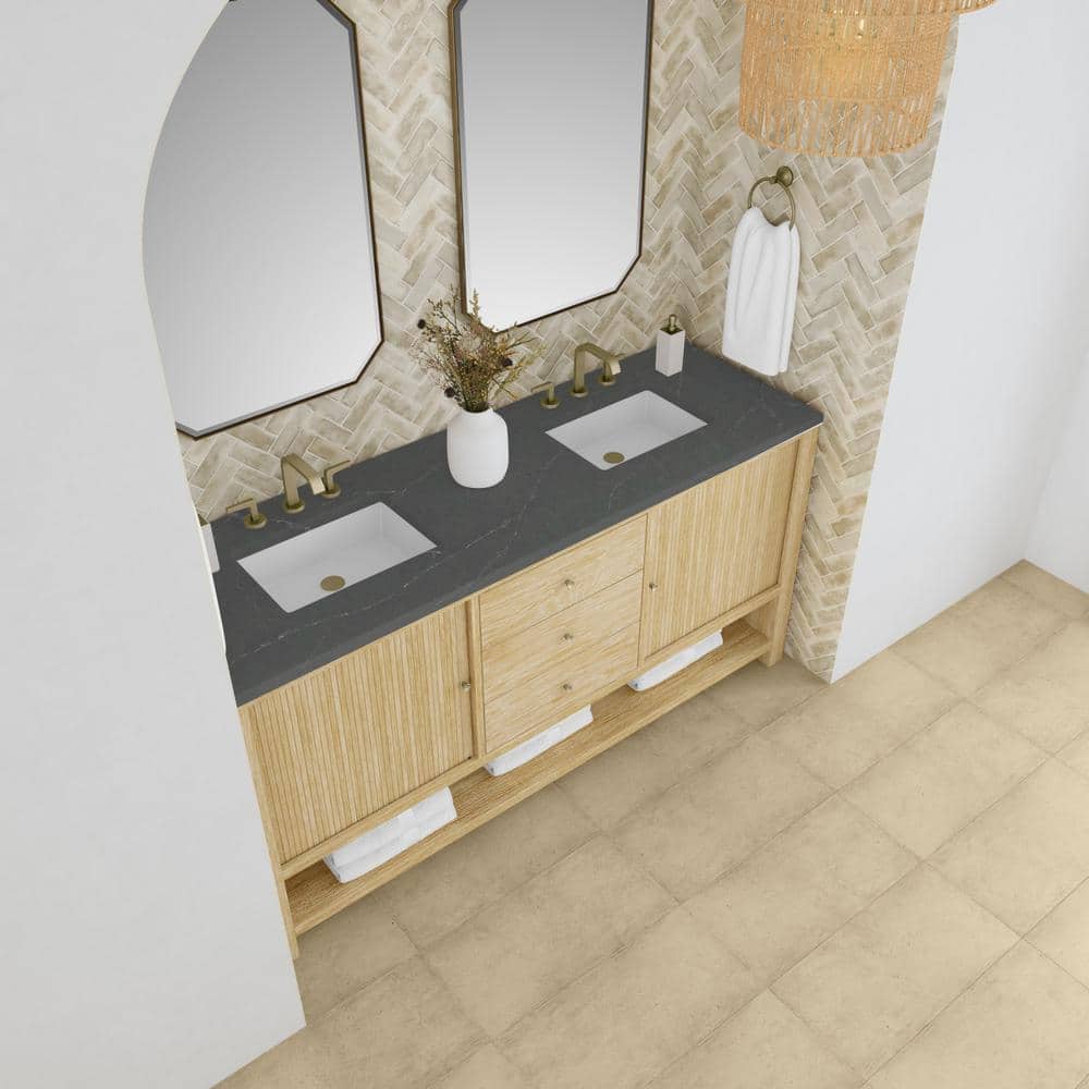 James Martin Vanities Marigot 72" Double Bathroom Vanity in Sunwashed Oak with Charcoal Soapstone Quartz Top