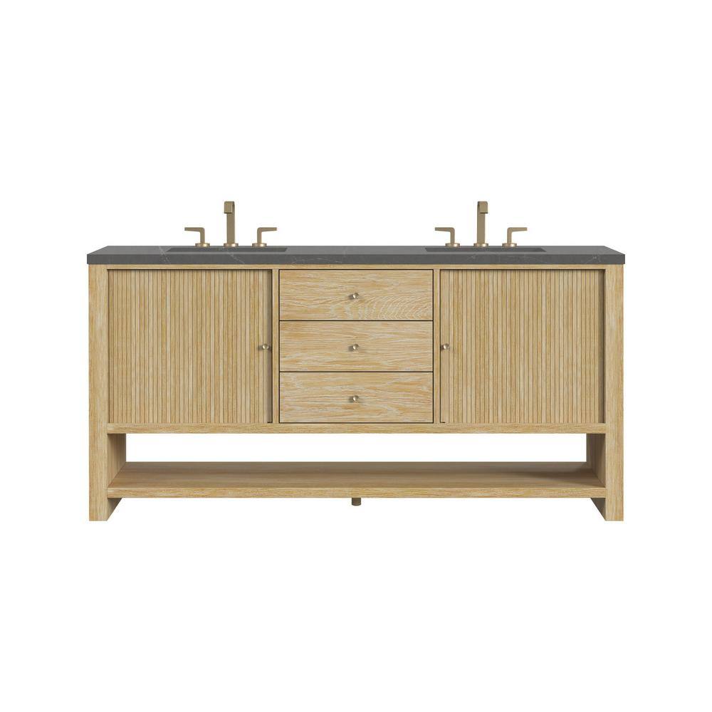 James Martin Vanities Marigot 72" Double Bathroom Vanity in Sunwashed Oak with Charcoal Soapstone Quartz Top