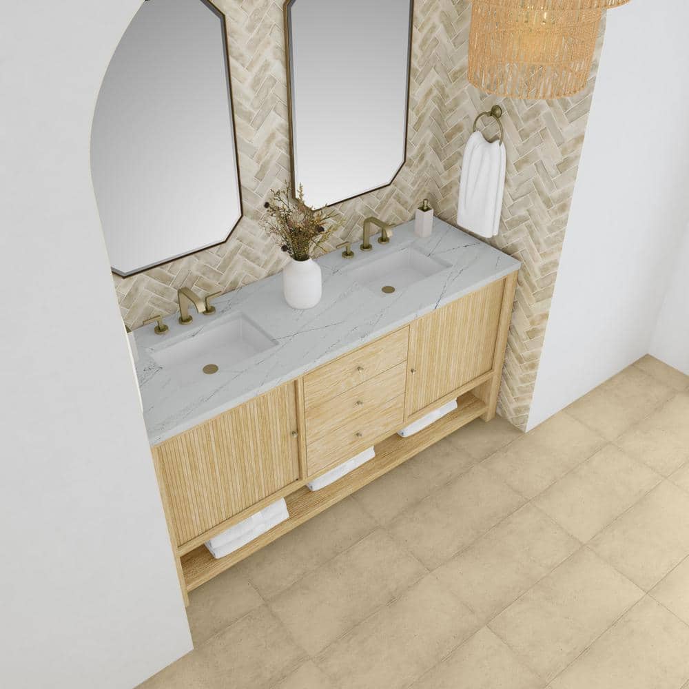 James Martin Vanities Marigot 72" Double Bathroom Vanity in Sun Washed Oak with Quartz Top