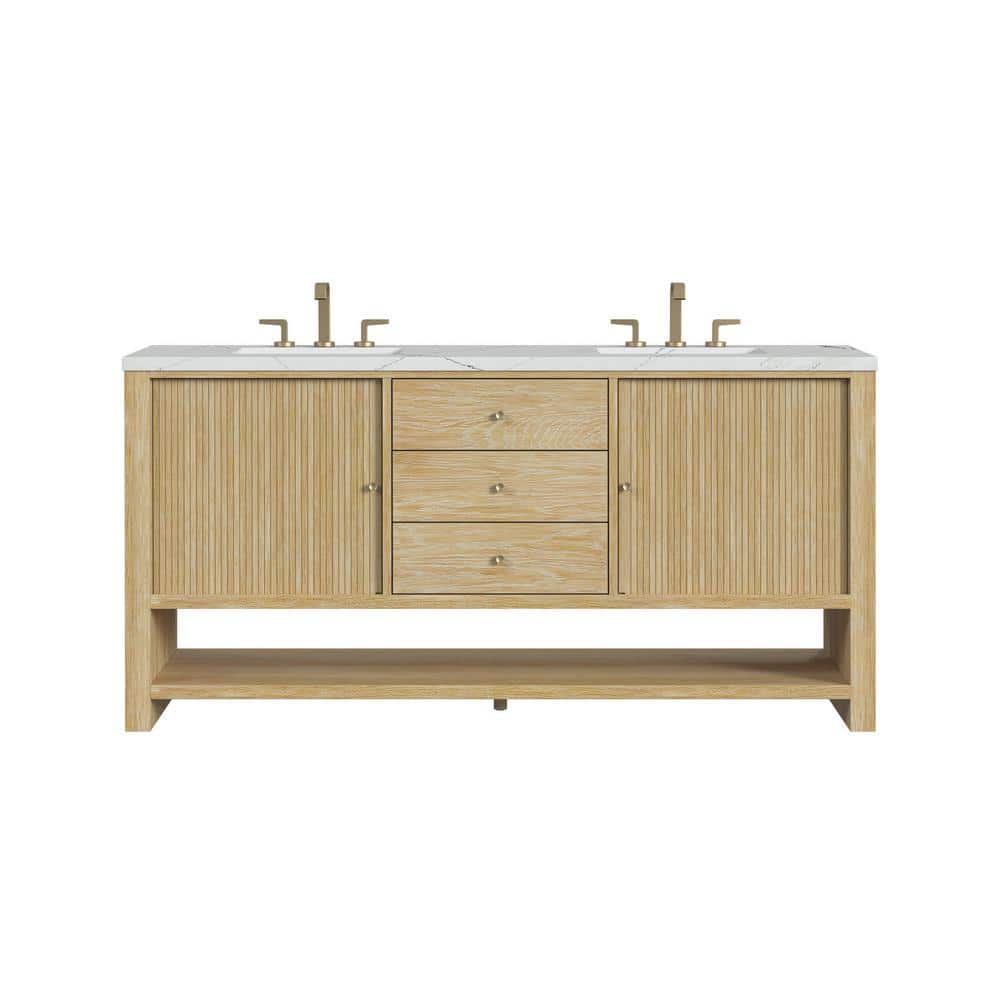 James Martin Vanities Marigot 72" Double Bathroom Vanity in Sun Washed Oak with Quartz Top