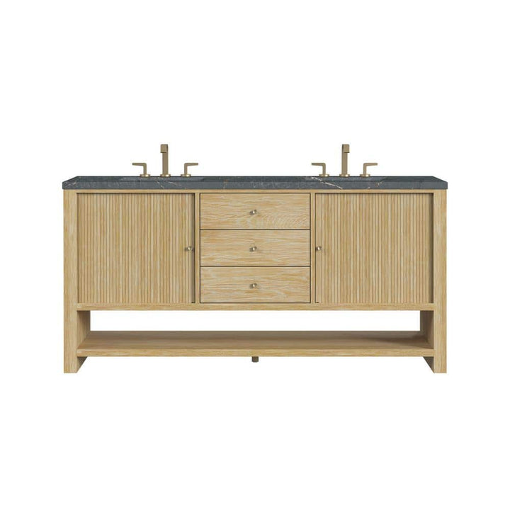James Martin Vanities Marigot 72" Double Bathroom Vanity in Sunwashed Oak with Quartz Top