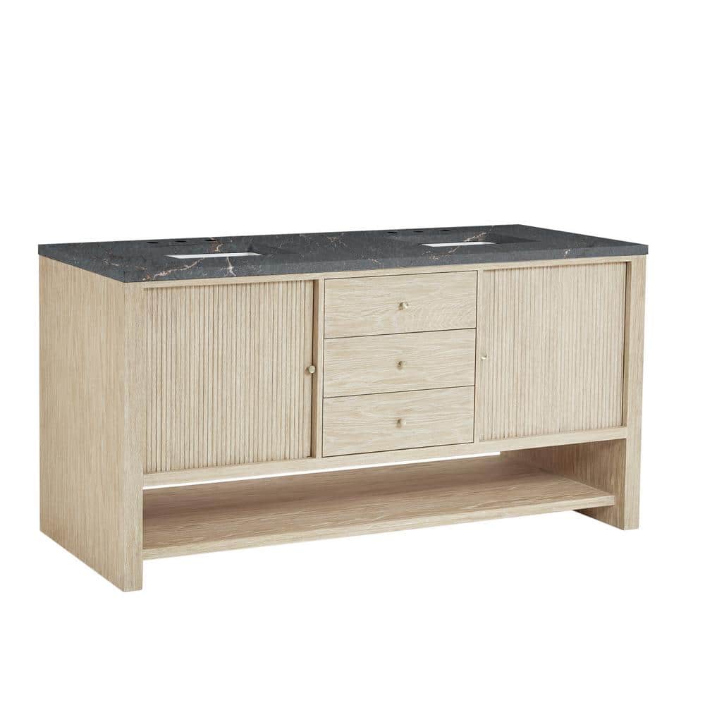 James Martin Vanities Marigot 72" Double Bathroom Vanity in Sunwashed Oak with Quartz Top