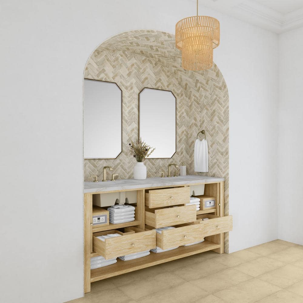 James Martin Vanities Marigot 72" Double Bath Vanity in Sunwashed Oak with Quartz Top