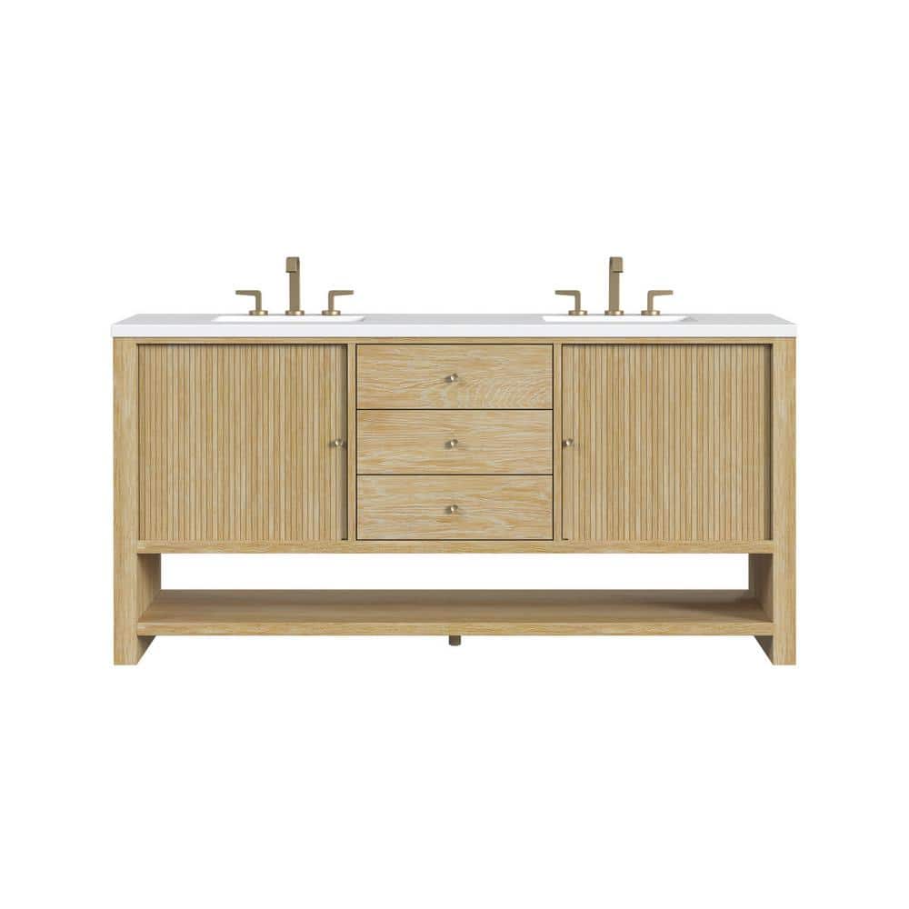 James Martin Vanities Marigot 72" Double Bathroom Vanity in Sunwashed Oak with Quartz Top
