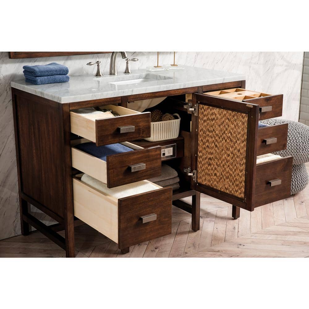 James Martin Vanities Addison 48" Single Vanity in Mid Century Acacia with Carrara Marble Top