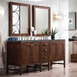 James Martin Vanities Addison 72" Double Vanity in Mid-Century Acacia with Parisien Bleu Quartz Top