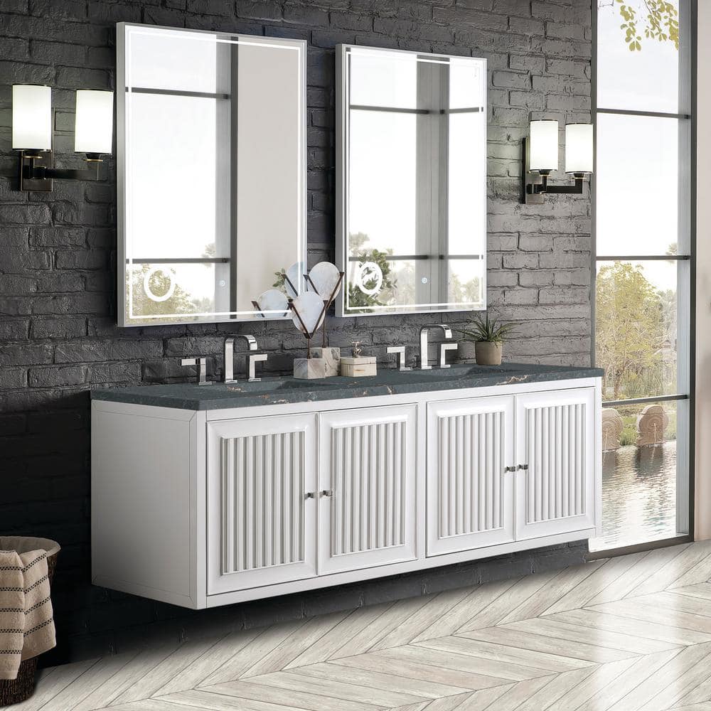 James Martin Vanities Athens 72 in. Glossy White Double Vanity with Parisien Bleu Quartz Top