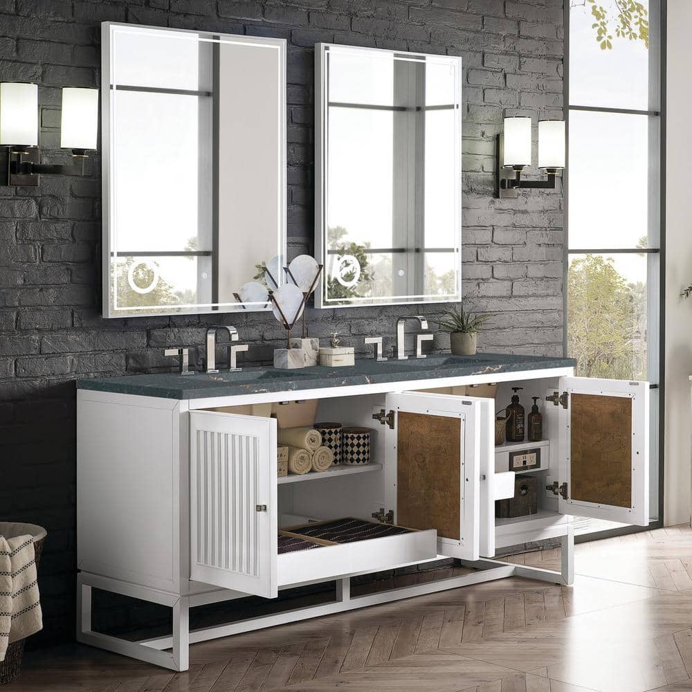 James Martin Vanities Athens 72 in. Glossy White Double Vanity with Parisien Bleu Quartz Top