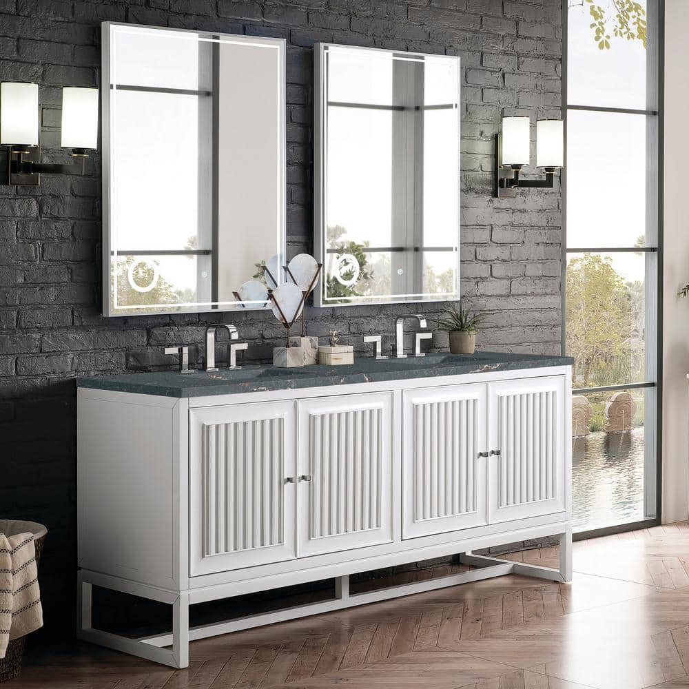 James Martin Vanities Athens 72 in. Glossy White Double Vanity with Parisien Bleu Quartz Top