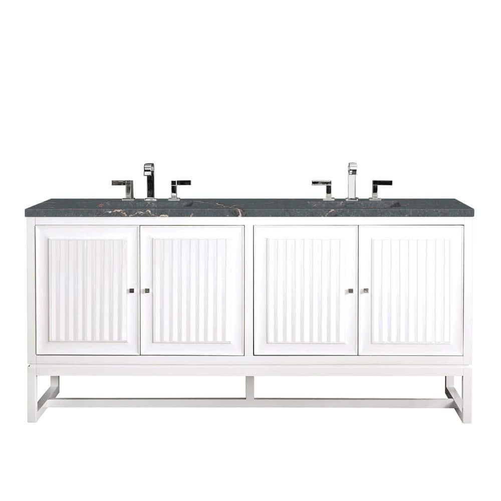James Martin Vanities Athens 72 in. Glossy White Double Vanity with Parisien Bleu Quartz Top