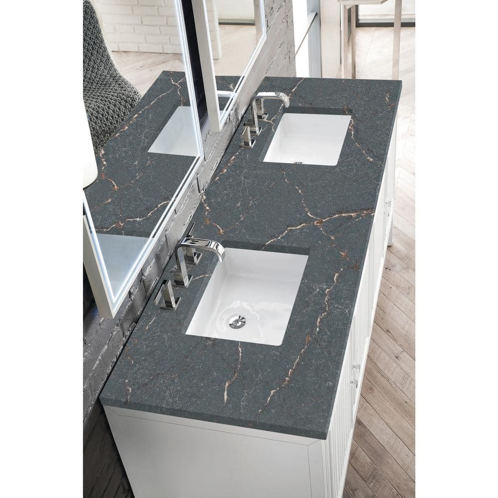 James Martin Vanities Athens 72 in. Glossy White Double Vanity with Parisien Bleu Quartz Top