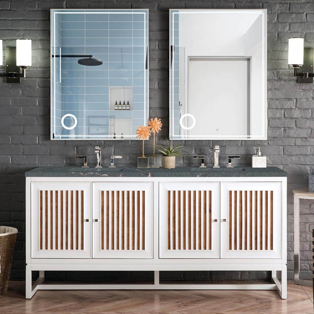 James Martin Vanities Athens 72 in. Glossy White Double Vanity with Parisien Bleu Quartz Top