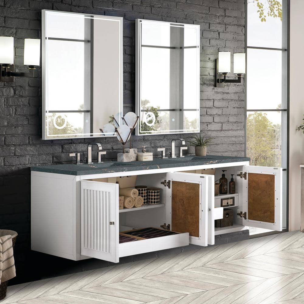 James Martin Vanities Athens 72 in. Glossy White Double Vanity with Parisien Bleu Quartz Top
