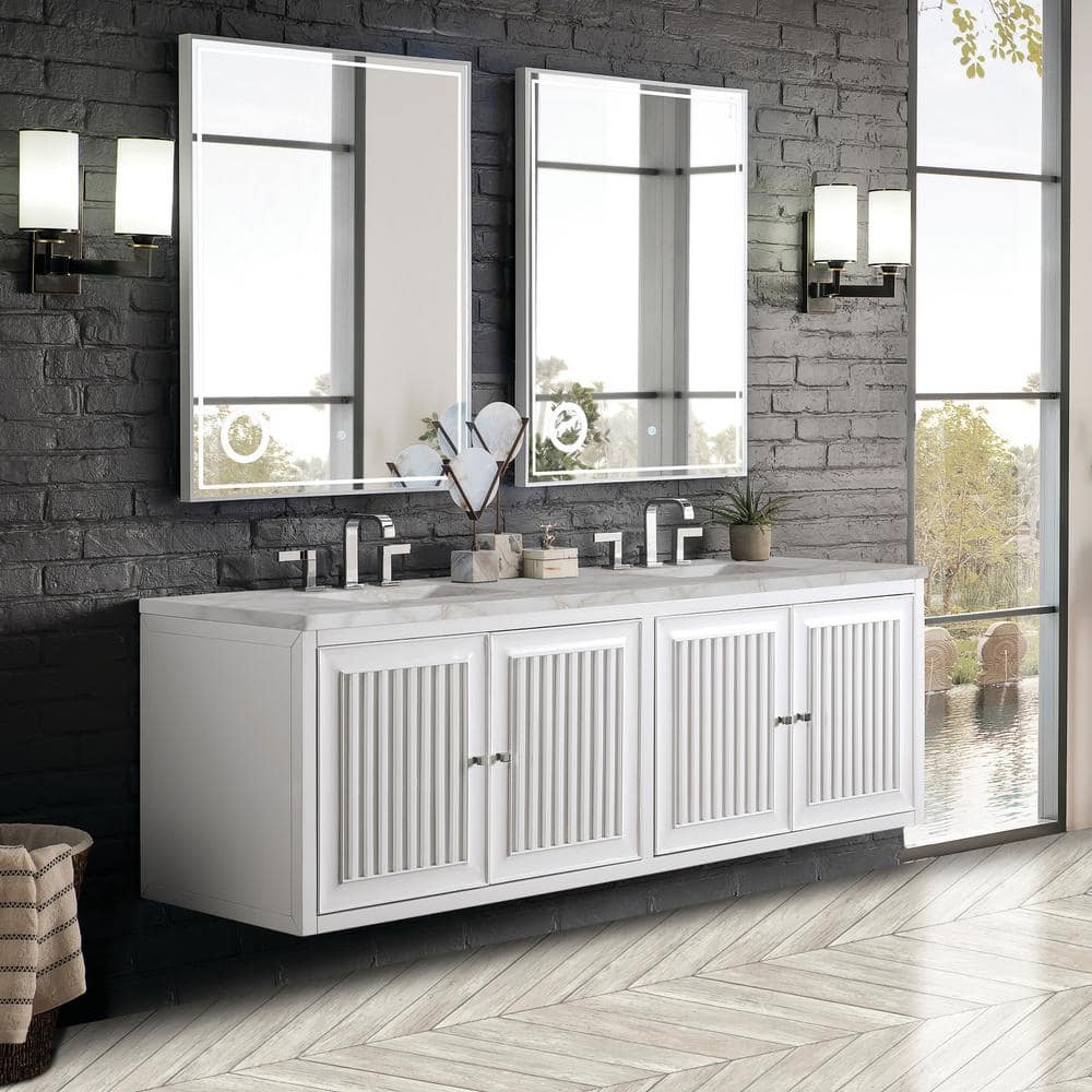 James Martin Vanities Athens 72" Double Bathroom Vanity in Glossy White with Quartz Top