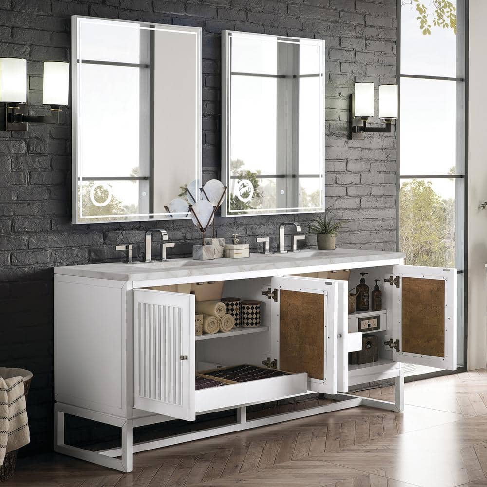 James Martin Vanities Athens 72" Double Bathroom Vanity in Glossy White with Quartz Top