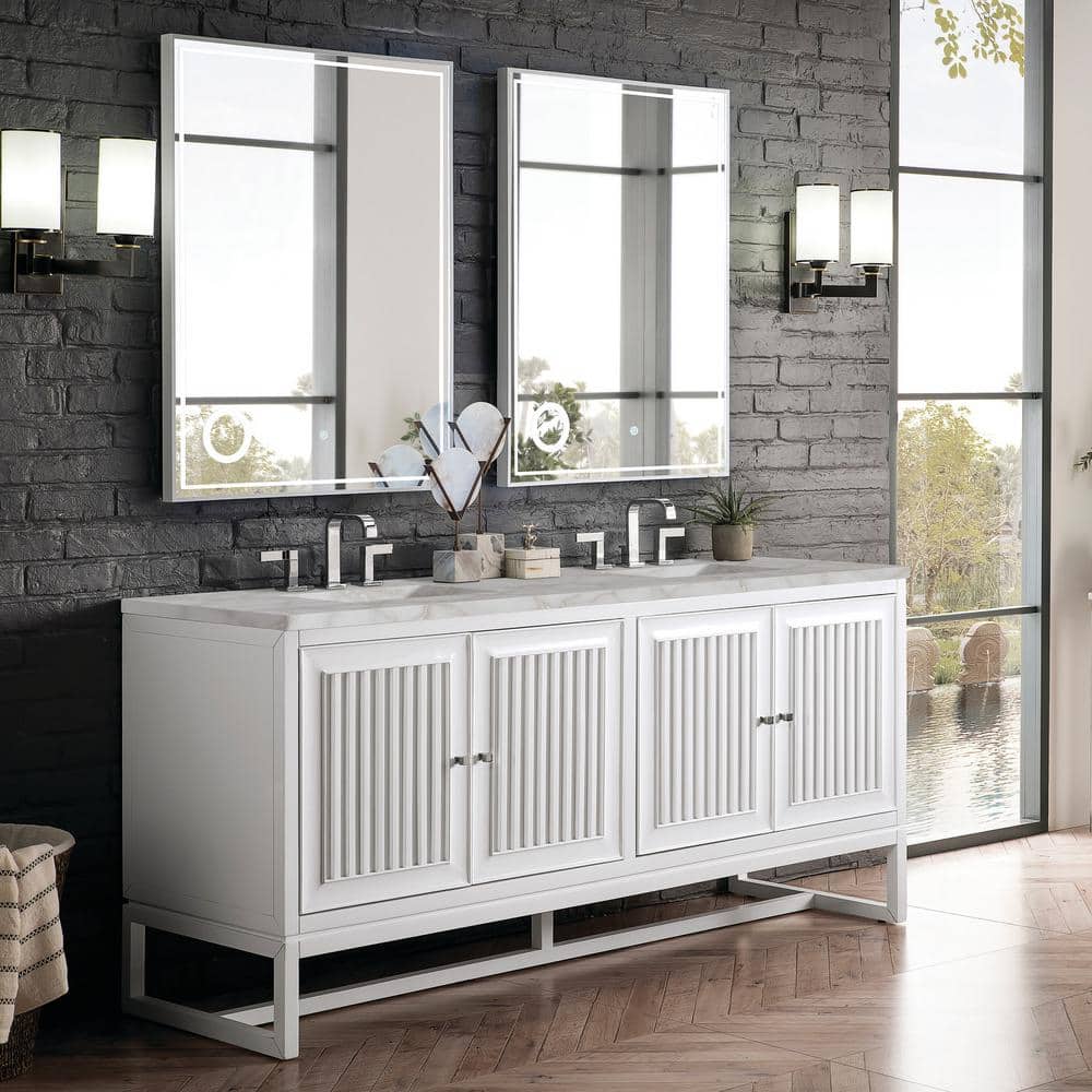 James Martin Vanities Athens 72" Double Bathroom Vanity in Glossy White with Quartz Top