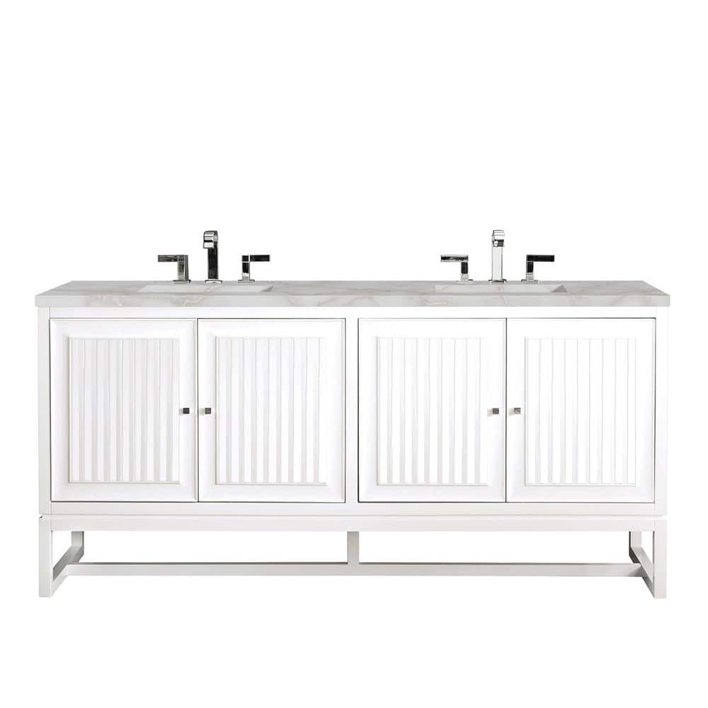 James Martin Vanities Athens 72" Double Bathroom Vanity in Glossy White with Quartz Top