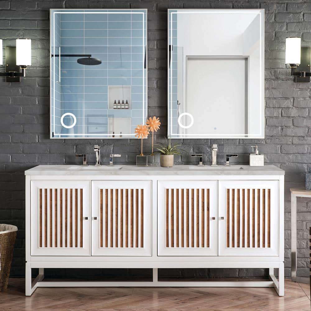 James Martin Vanities Athens 72" Double Bathroom Vanity in Glossy White with Quartz Top