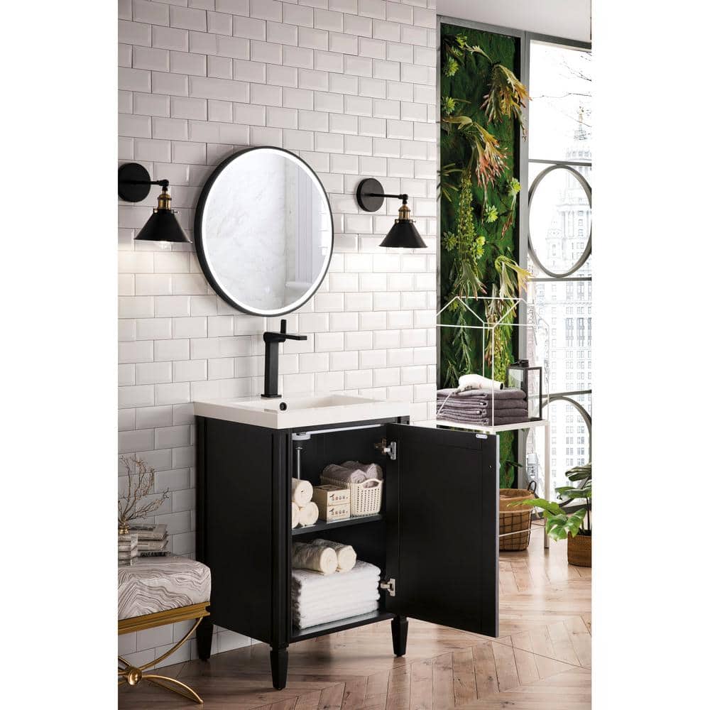 James Martin Vanities Brittania 24 in. Bath Vanity in Black Onyx with Resin Top and White Basin