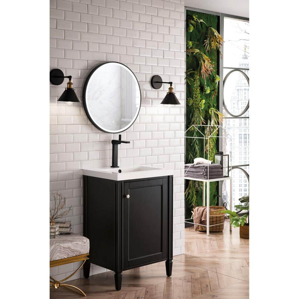 James Martin Vanities Britannia 24" Black Onyx Bath Vanity with White Glossy Top