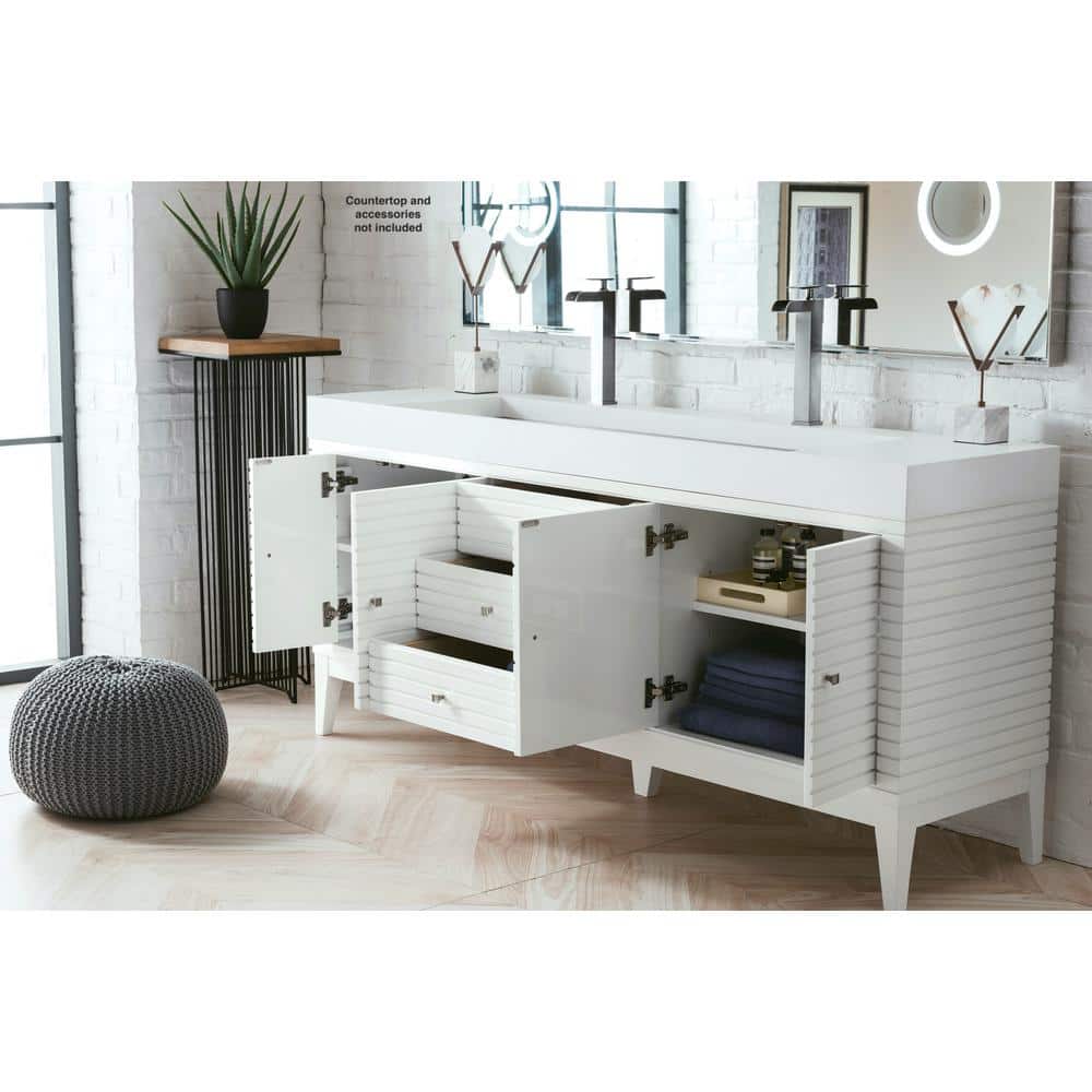 James Martin Vanities Linear 72.50 in. Double Bath Vanity Cabinet, Glossy White