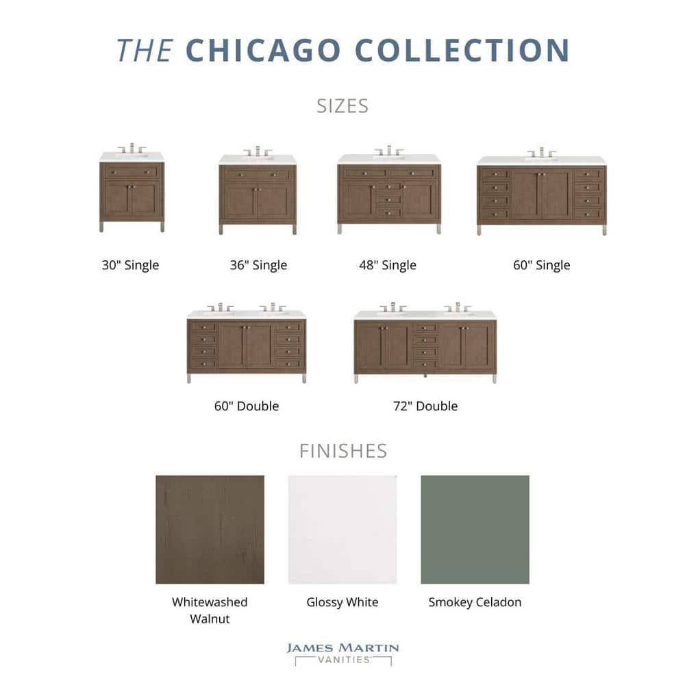 James Martin Vanities Chicago 60" Single Bath Vanity Cabinet in White Washed Walnut